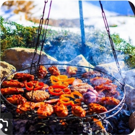 ساج و اجاق سفری سه پایه و توری گریل